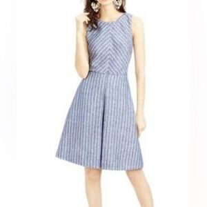 LOFT Factory Blue Chambray Linen Chevron Stripe Sleeveless Open Back Dress. 2.